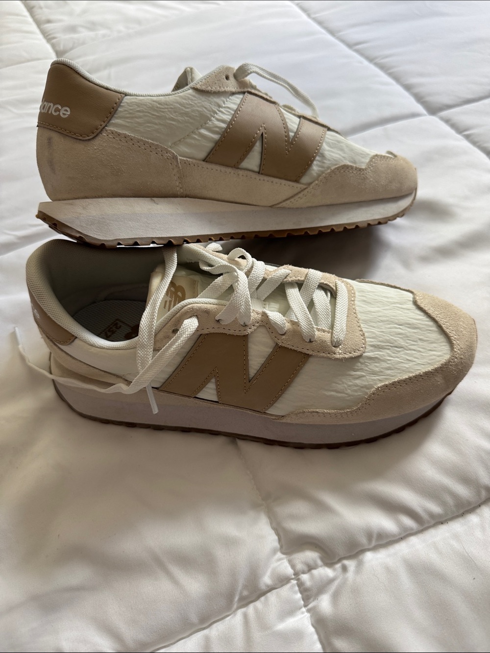 New Balance women’s  Cream and Tan Retro Runner Sneakers